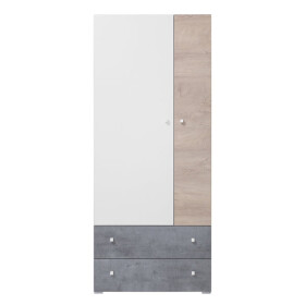 Šatní skříň Amasi - 80x190x50 cm (beton, bílá, dub)