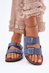 Dámské sandály na korkové platformě s přezkami modré Evisolla 41