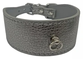 HUHUBAMBOO Obojek Metal titanový M / Obojek pro psy / Pro chrty / 40 mm x 29-34 cm / Hovězí kůže (355419)