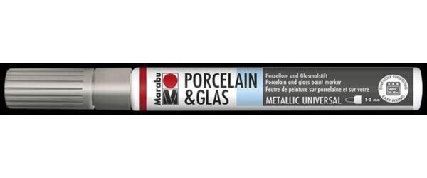 Marabu Popisovač na sklo/porcelán 1-2 mm - stříbrný