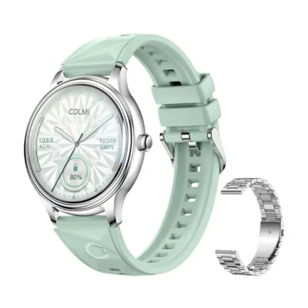Colmi L28 stříbrno-zelené, stříbrný ocelový řemínek / Chytré hodinky / AMOLED / Bluetooth hovory / IP68 (L28 Silver-green)
