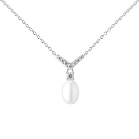 Stříbrný náhrdelník se sladkovodní perlou Doria - stříbro 925/1000, 40 cm + 6 cm (prodloužení) Bílá