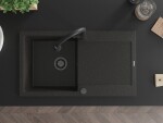 MEXEN/S - Leo granitový dřez 1-miska s odkapávačem včetně baterie Elia, černá/zlatá metalik 6501-75-670101-70-B