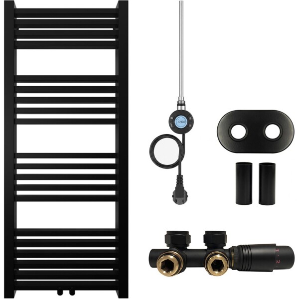 CERANO - Koupelnový radiátorový set Franko - kombinované výtápění, wifi tyč - středové připojení 50 mm - 300W - černá matná - 1200x500 mm CER-663343