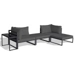 Zahradní set 2+1, stolek 75x30, multifunkční pohovka, kov antracit, tmavě šedá látka