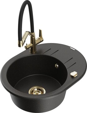 MEXEN/S - Kevin granitový dřez 1-miska včetně baterie Duo, černá/zlatá metalik 6517-75-671701-57-G