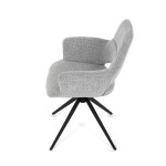 Židle jídelní, šedá látka, 360° vratný mechanismus, černý kov