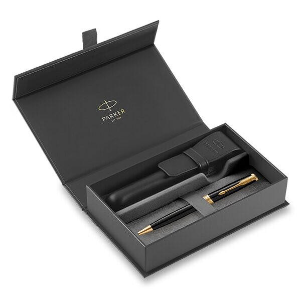 Parker Sonnet Black GT - kuličkové pero v dárkové kazetě s koženým pouzdrem