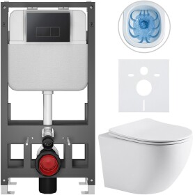 CERANO - Kompletní WC set Basic/Cesso - bílá matná - WC tlačítko Modulo/Černá - volně stojící - předstěnová instalace - 49x36 CER-8050BD86277