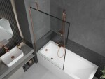 MEXEN/S - Next vanová zástěna FIX 100 x 150, černá vzor, měď kartáčovaná 895-100-000-00-70-65