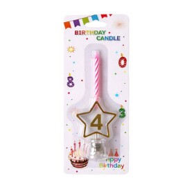 Dortisimo Svíčka růžová s LED zlatým podstavcem ve tvaru hvězdy číslo 4