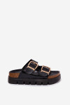 Lakované dámské pantofle na platformě se zlatými klipsy Lee Cooper LCW-26-35-4459L Černé 38