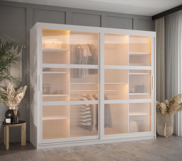 Šatní skříň Abi Flutes Rozměry: 200 cm, Barva korpusu + barva dveří: Bílá + Bílá