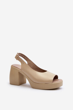 Zazoo 40376 Kožené Sandály Na Masivní Podpatku Bežové 40