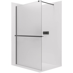CERANO Sprchová zástěna Walk-in Onyx Cube L/P - 8 mm + polička/držák na ručníky - hranatá vzpěra - černá matná, mléčné sklo - 60x200 cm