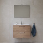 Koupelnová sestava s umyvadlem zrcadlem a osvětlením VitrA Mia 79x61x39,5 cm zlatý dub MIASET80D MIASET80D