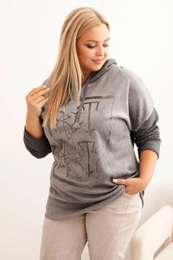 Dámská mikina Plus Size s kapucí a potiskem, grafitová UNI