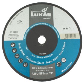 Kotouč řezný, 230 x 2,0mm, A36U-BF INOX, LUKAS