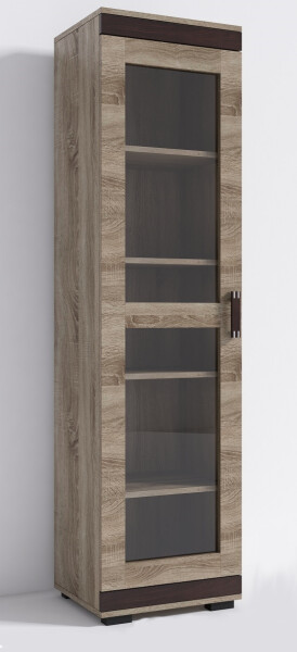 Vitrína P7 - prosklená dvířka Barva korpusu: Wenge, Lišta: Trufla, Barva dvířek: Šedá