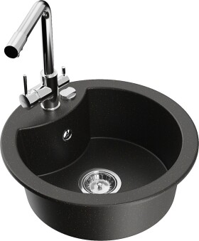 MEXEN/S - Diego granitový dřez 1-miska včetně baterie Duero, černá/zlatá metalik 6512-75-671600-00