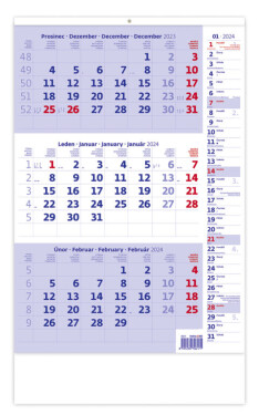 Nástěnný kalendář 2024 Tříměsíční modrý poznámkami