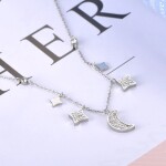 Náhrdelník Swarovski Elements Moon&Star - chirurgická ocel, Stříbrná 40 cm + 5 cm (prodloužení)