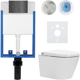 CERANO - Kompletní WC set Profi/Cronus Standard - bílá lesklá - WC tlačítko Line/Tmavě šedá - pro zazdění - 59,3x38,4 CER-295009