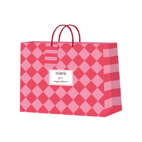 Dárková taška horizontální malá - Červeno-růžová šachovnice (22,9 × 9,8 × 17,8 cm) - Albi