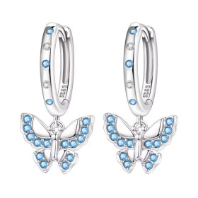 Stříbrné náušnice Motýl s modrými zirkony - stříbro 925/1000, Modrá
