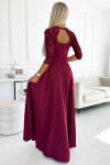 309-9 AMBER elegantní dlouhé maxi šaty s krajkovým výstřihem - Bordeaux XL