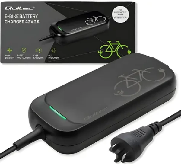 Qoltec Nabíječka Pro pro e-kola Bosch / Nabíječka pro e-kola / 36V / 42V / 2A / + napájecí kabel (50762)