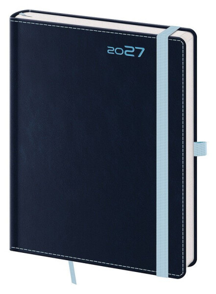Diář 2027 týdenní B6 Double Blue s poutkem na propisku