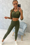 Žebrovaný crop top set khaki barvy UNI