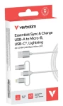 Verbatim Sync Charge 3-in-1 bílá / Nabíjecí a datový kabel / USB-A / USB-C + Micro-B + Lightning / 1 m / 18W PD (32394)