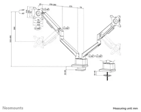 Neomounts DS70-250BL2 černá / Stolní držák pro 2 monitory / 17-32" / VESA 75x75-100x100 / nosnost 9 kg (DS70-250BL2)
