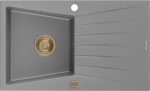 MEXEN/S - Cesar granitový dřez 1 s odkapávačem 775x470 mm, šedá,+ zlatý sifon 6514771010-71-G