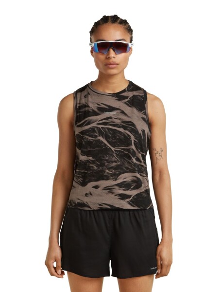 Dámské merino tílko ICEBREAKER Wmns 125 Cool-Lite Speed Tank MotionAOP, Porcini/Black/Aop velikost: M