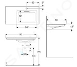 GEBERIT - ONE Umyvadlo nábytkové 900x480x131 mm, skrytý přepad, s otvorem pro baterii, vodorovný odtok, KeraTect, bílá 505.009.00.1