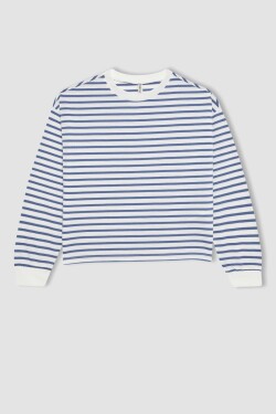 DEFACTO Girl Striped Crew Neck Combed Cotton Long Sleeve T-Shirt