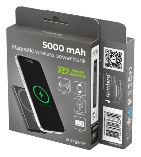 Magnetická bezdrátová powerbanka 5000 mAh černá / Powerbanka / 15 W bezdrátově / LCD displej (PB05-WPC15M-LCD-01)