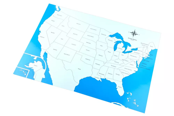 Moyo Montessori Moyo Montessori Kontrolní mapa - USA Nová - s popisky