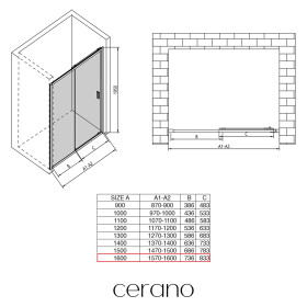 CERANO - Sprchové posuvné dveře Varone LINE L/P - 6 mm - černá matná, grafitové sklo - 160x195 CER-8050BD7552