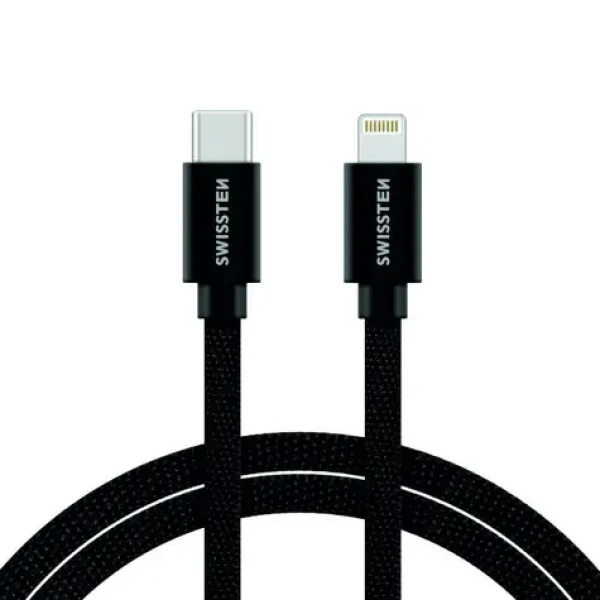 Swissten 71529201 textilní datový USB-C/Lightning, 2m, černý