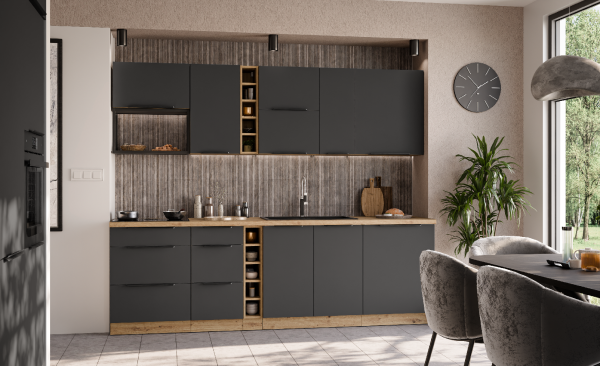 Kuchyňská linka 255 cm Aria 1 - Dub artisan + GR Graphite AFM