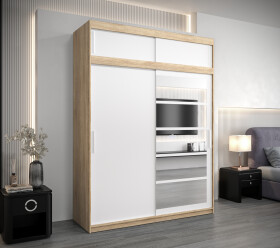 Šatní skříň Abi Ro1 s nástavcem Barva korpusu: Dub Sonoma, Rozměry: 200 cm, Dveře: Bílá