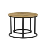 Stůl konferenční, set 2 ks, MDF deska, dekor divoký dub, kovová podnož, černý lak