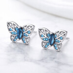 Jemné náušnice motýlci - stříbro 925/1000, Modrá
