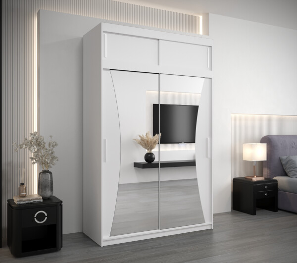 Šatní skříň Abi Mo s nástavcem Barva korpusu: Bílá, Rozměry: 150 cm, Dveře: Bílá