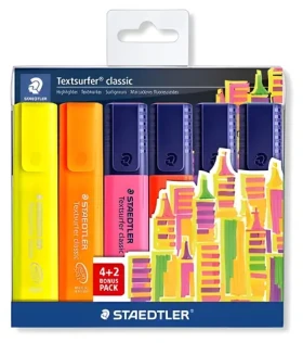 Staedtler Textsurfer Classic / Zvýrazňovač / sada 6 ks (4+2) / šíře stopy 1–5 mm (364 SWP6P)