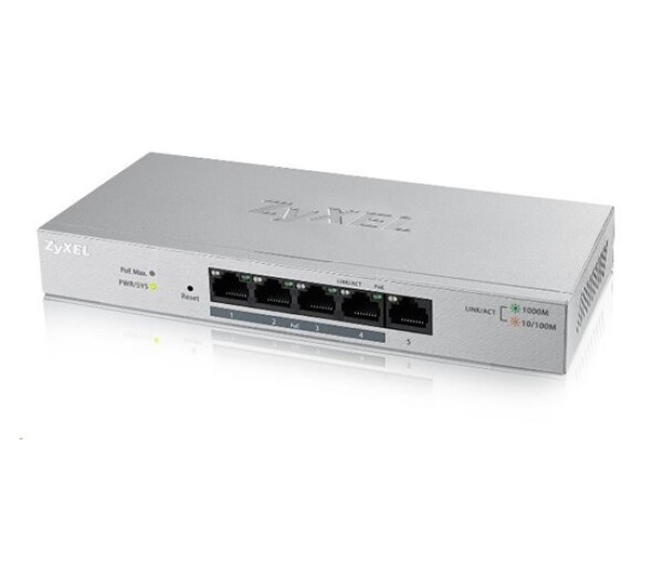 Zyxel GS1200-5HPv2 5-port Desktop Gigabit Web Smart PoE switch, 4x PoE+ GbE, PoE 60W, fanless EDF_311636